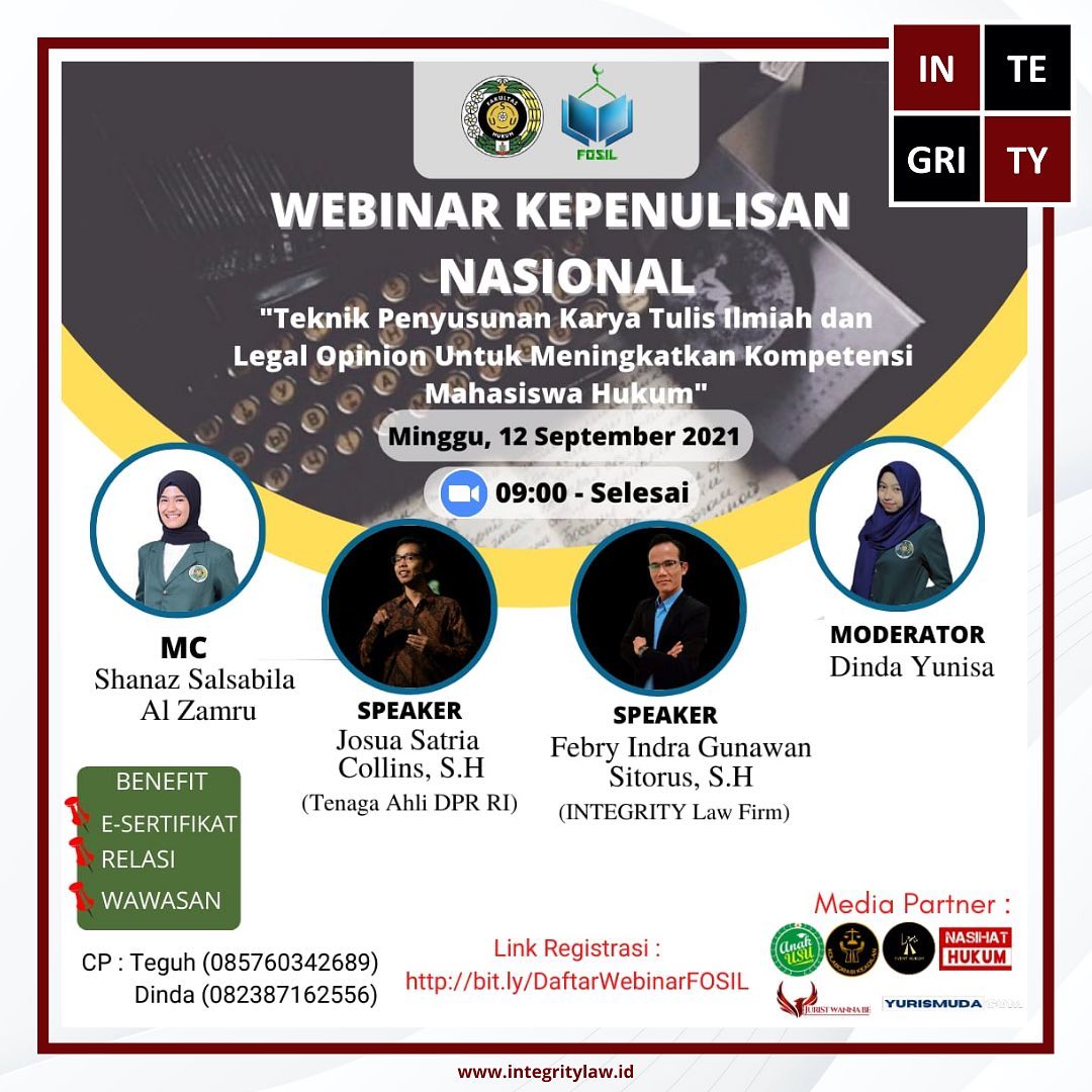 Webinar Kepenulisan Nasional _ Teknik Penyusunan Karya Tulis Ilmiah dan Legal Opinion Untuk Meningkatkan Kompetensi Mahasiswa Hukum